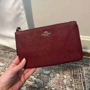 Coach Maroon Corner Zip Wristlet Wallet